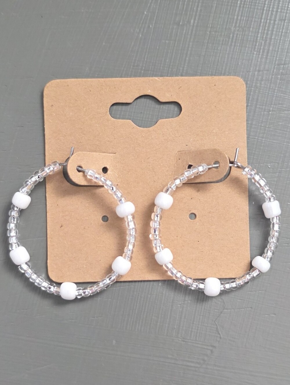 White Beaded Hoop Earrings - Women Jewelry